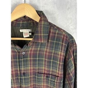 Carbon2Cobalt Mens Plaid Double Cloth Button Up Shirt Burgundy Green Large